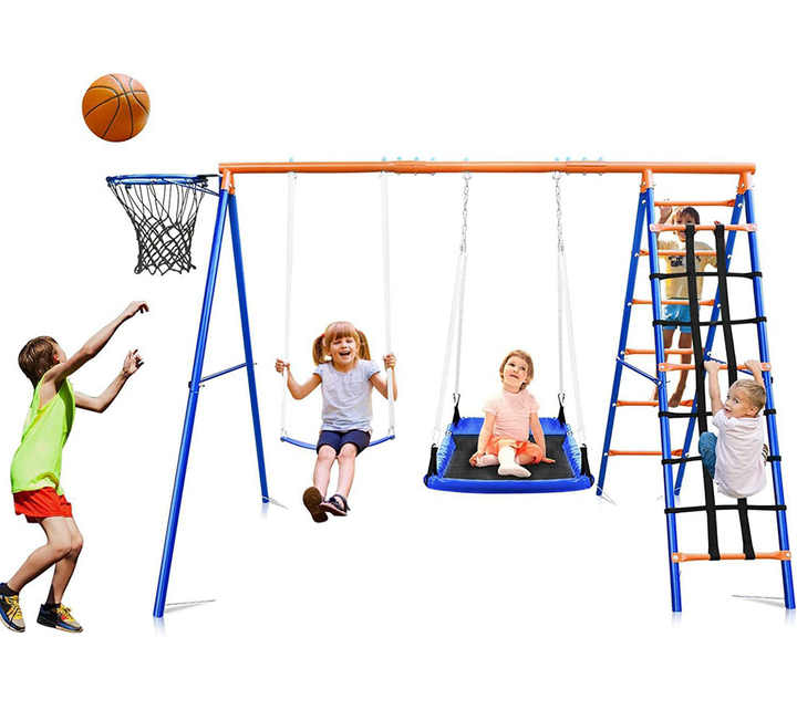 Kids Outdoor Swing Set With Slide - Set de Columpio, Tobogán y Escalada