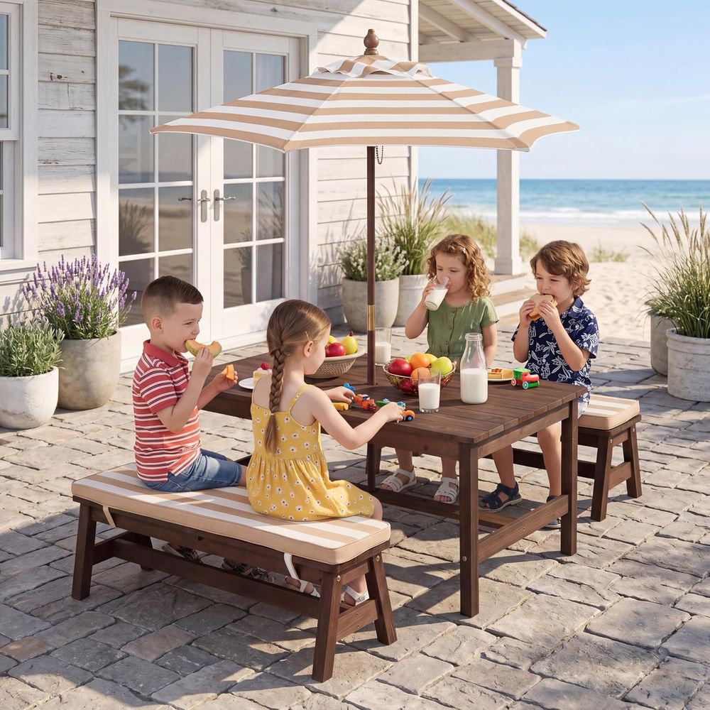 Kids Outdoor Bench Table - Mesa de picnic para niños, tablero
