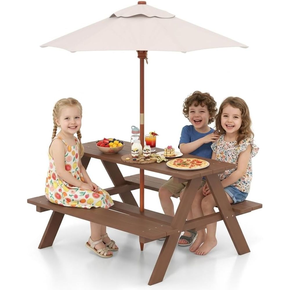 Kids Outdoor Table And Chairs With Umbrella - Mesa de Picnic para Niños, Mesa