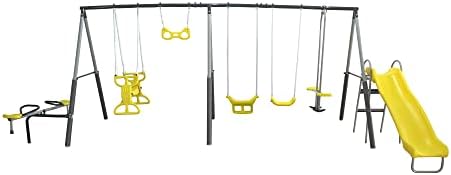 Kids Outdoor Swing Set With Slide - Juego de Columpios Metálicos para Niños