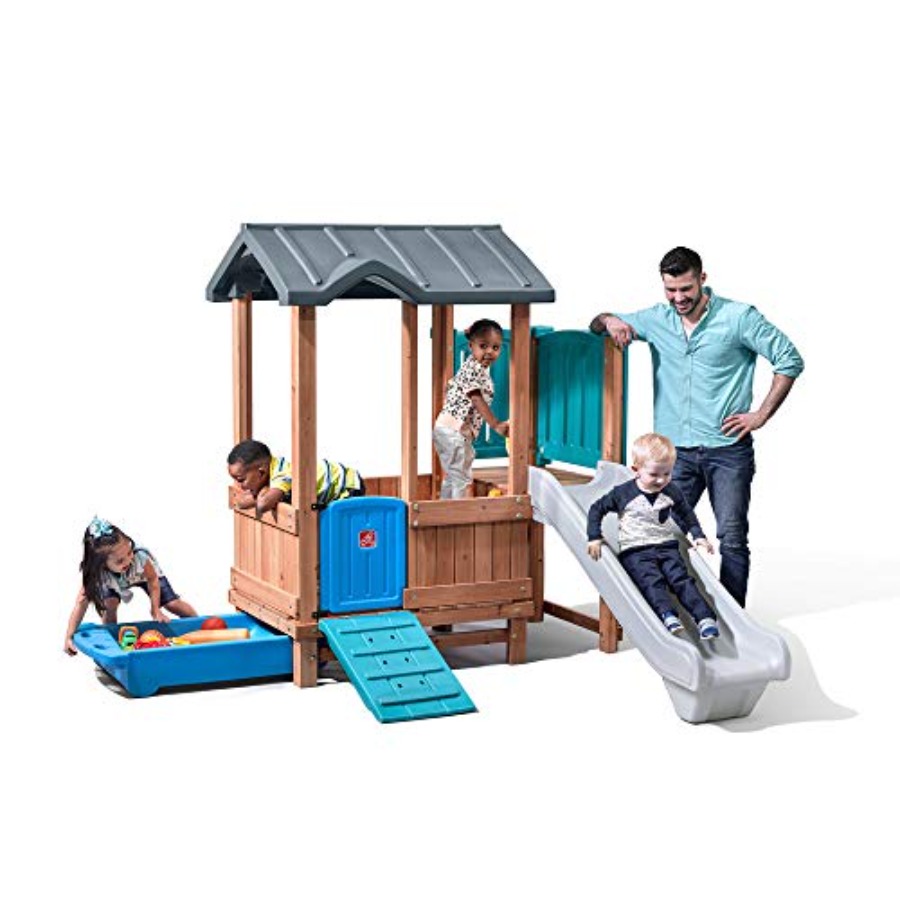 Kids Outdoor Swing Set With Slide - Woodland Adventure Playhouse & Slide, juego