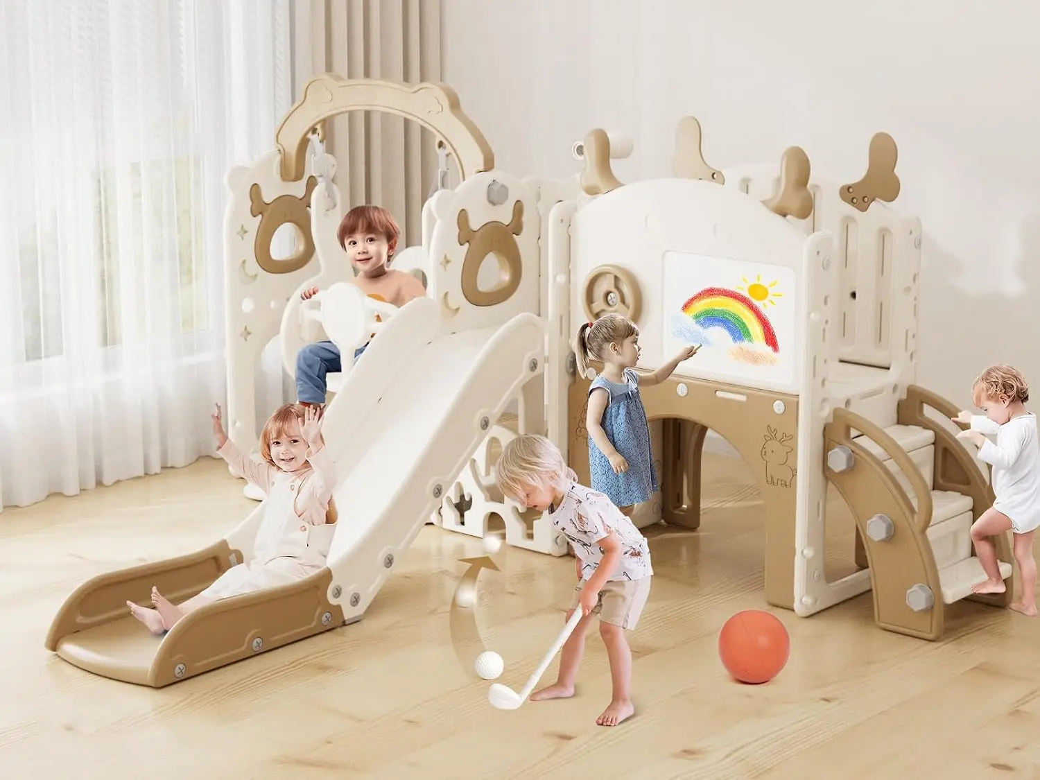 Kids Outdoor Swing Set With Slide - Juego de tobogán y columpio 13