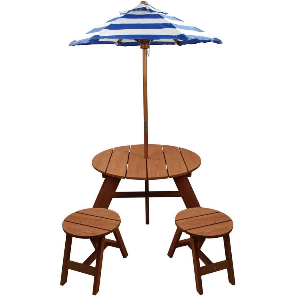 Kids Outdoor Table And Chairs With Umbrella - Conjunto de mesa redonda de madera