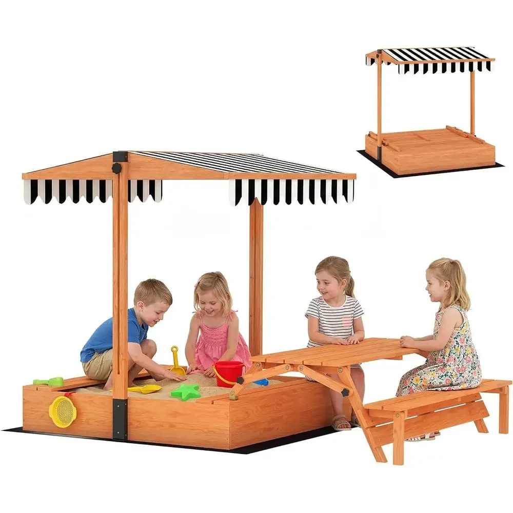 Kids Outdoor Bench Table - Caja de arena para niños Qaba