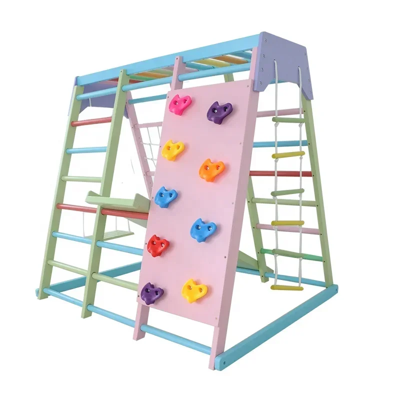 Kids Outdoor Swing Set With Slide - Set de Escalada de Madera para