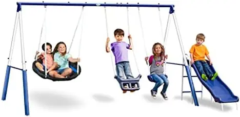 Kids Outdoor Swing Set With Slide - Más Diversión con Columpios - Columpio