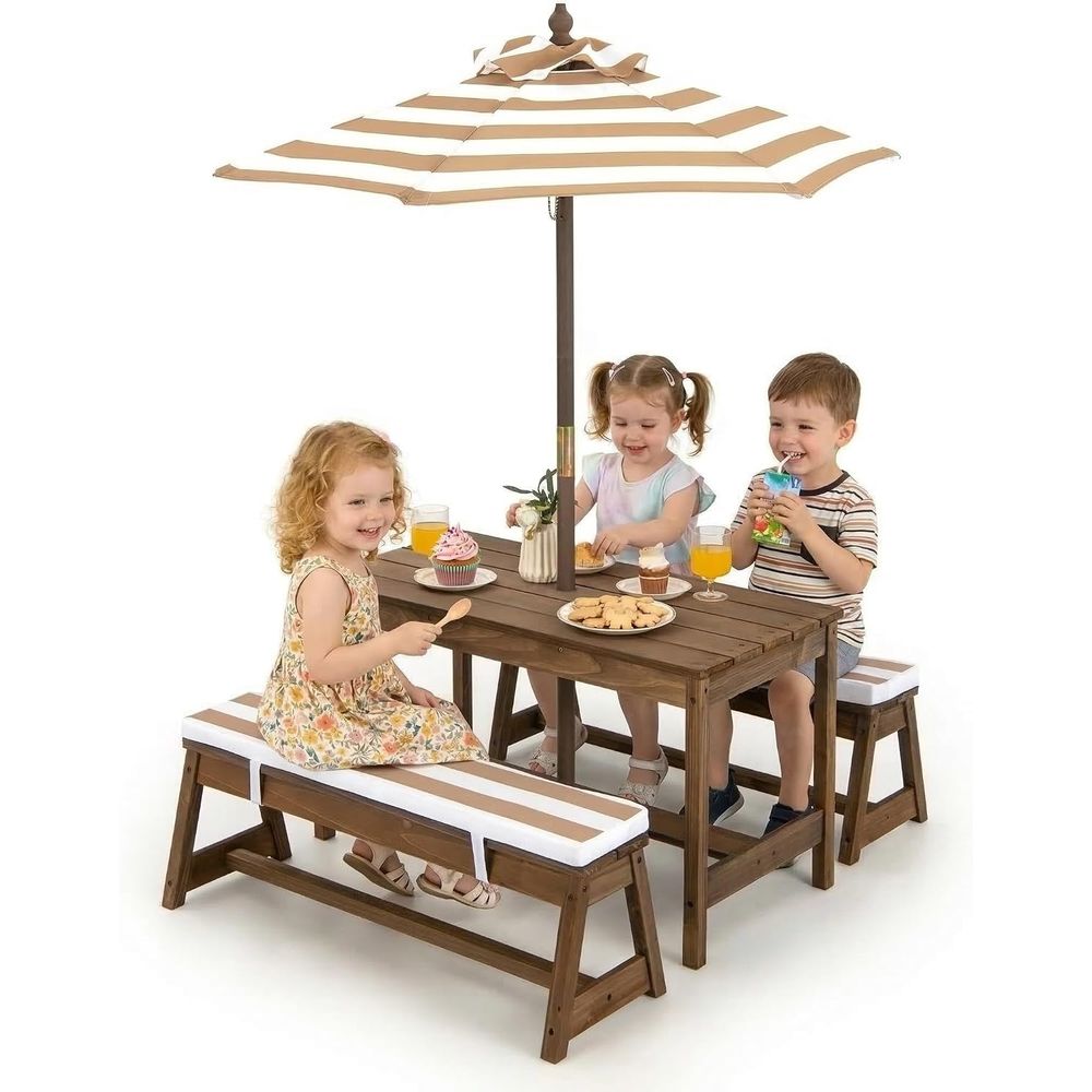 Mesa de picnic para niños, jue - Kids Outdoor Table And Chairs With Umbrella reseña y precio