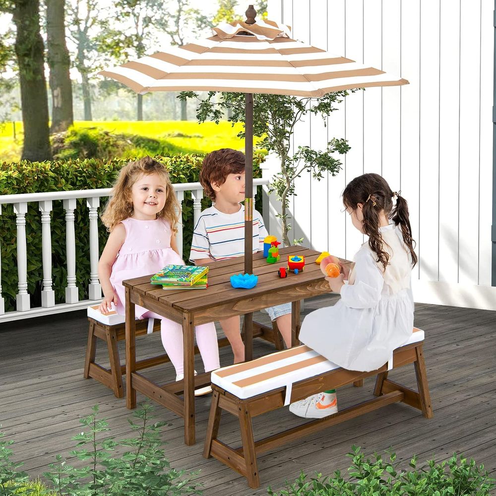 Mesa de picnic para niños, jue - Kids Outdoor Table And Chairs With Umbrella reseña y precio