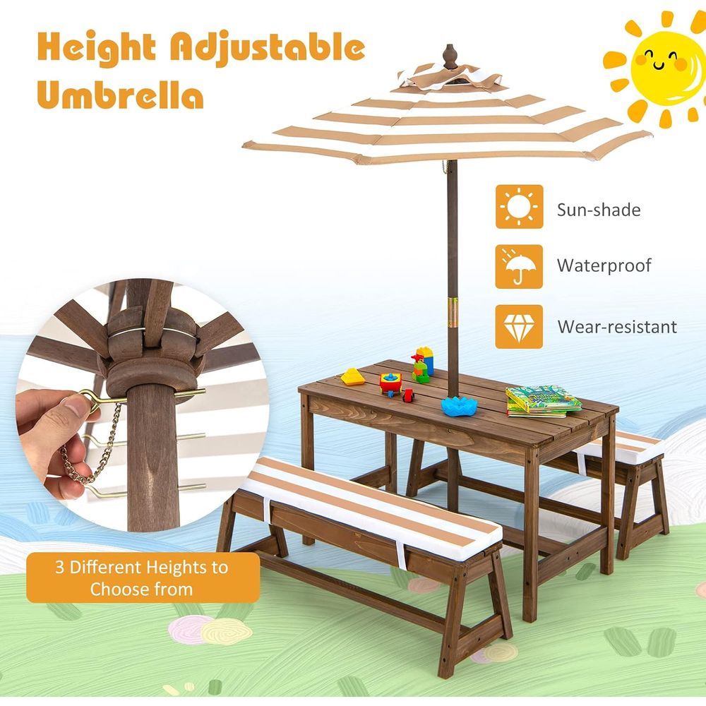 Mesa de picnic para niños, jue - Kids Outdoor Table And Chairs With Umbrella reseña y precio