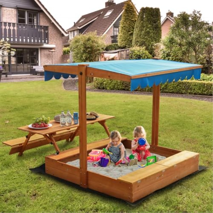 Caja de arena de madera para n - Kids Outdoor Bench Table reseña y precio