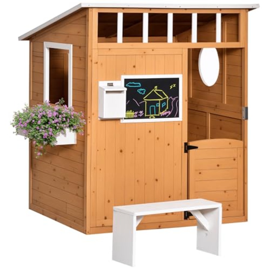 Casa de juegos de madera para  - Kids Outdoor Playhouse reseña y precio