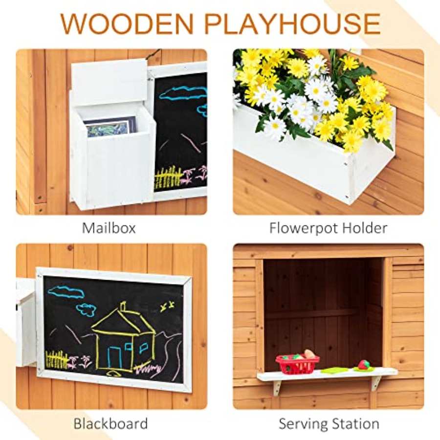 Casa de juegos de madera para  - Kids Outdoor Playhouse reseña y precio