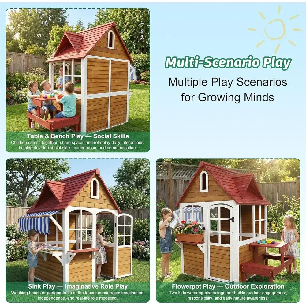 Casa de juegos grande de mader - Kids Outdoor Bench Table reseña y precio