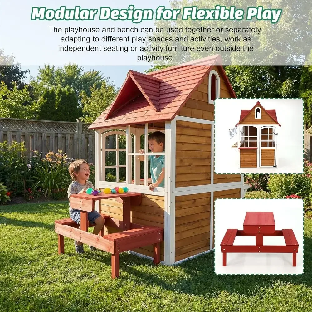 Casa de juegos grande de mader - Kids Outdoor Bench Table reseña y precio
