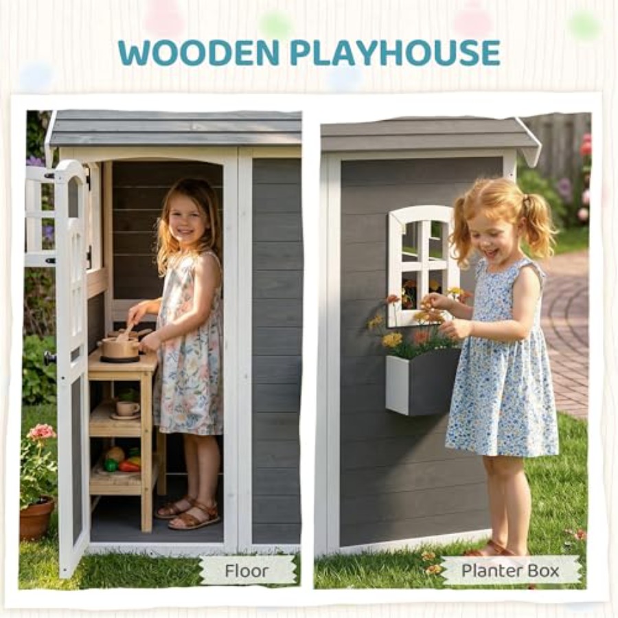 Casa de juegos de madera para  - Kids Outdoor Playhouse reseña y precio
