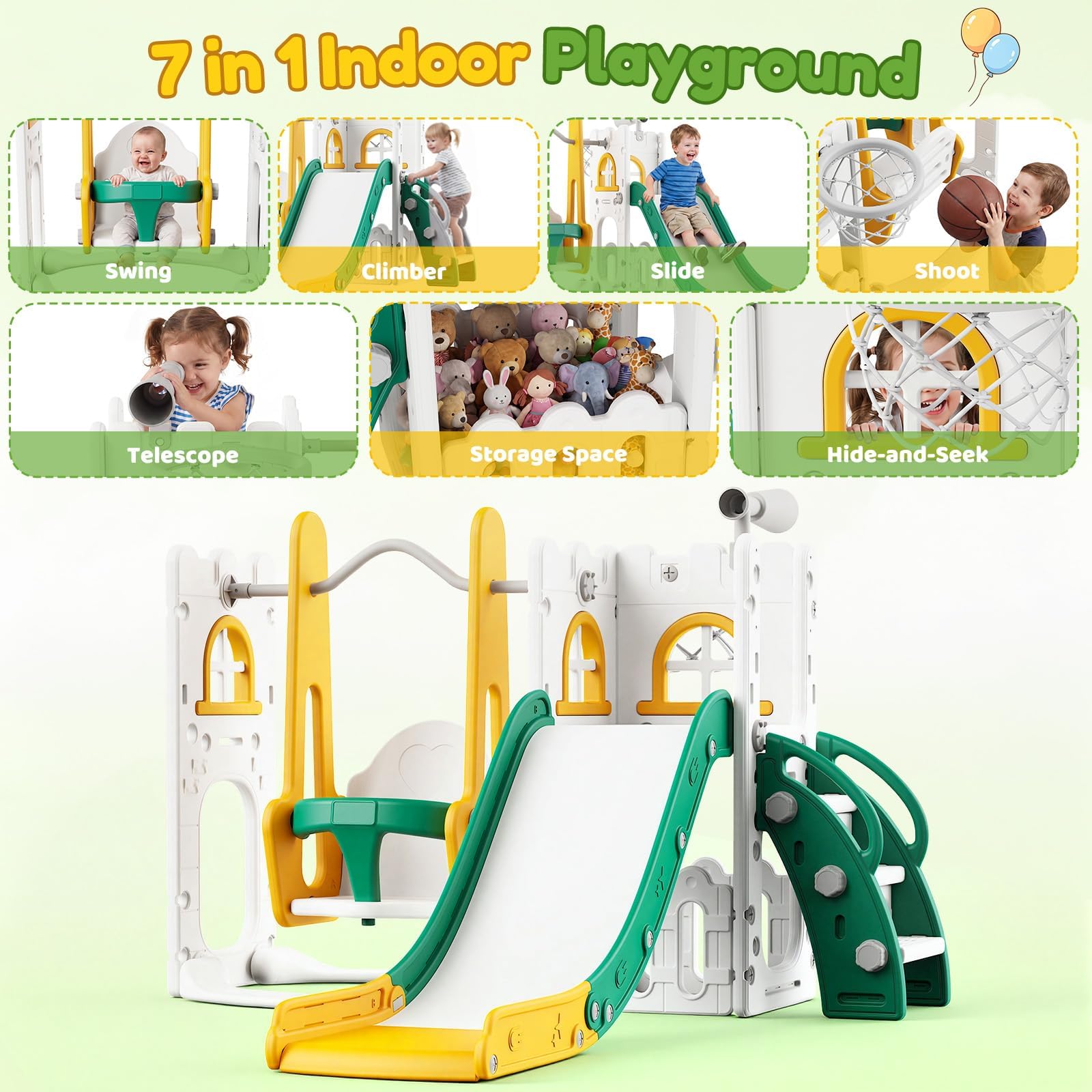 Juego de tobogán y columpio 7  - Kids Outdoor Playhouse reseña y precio