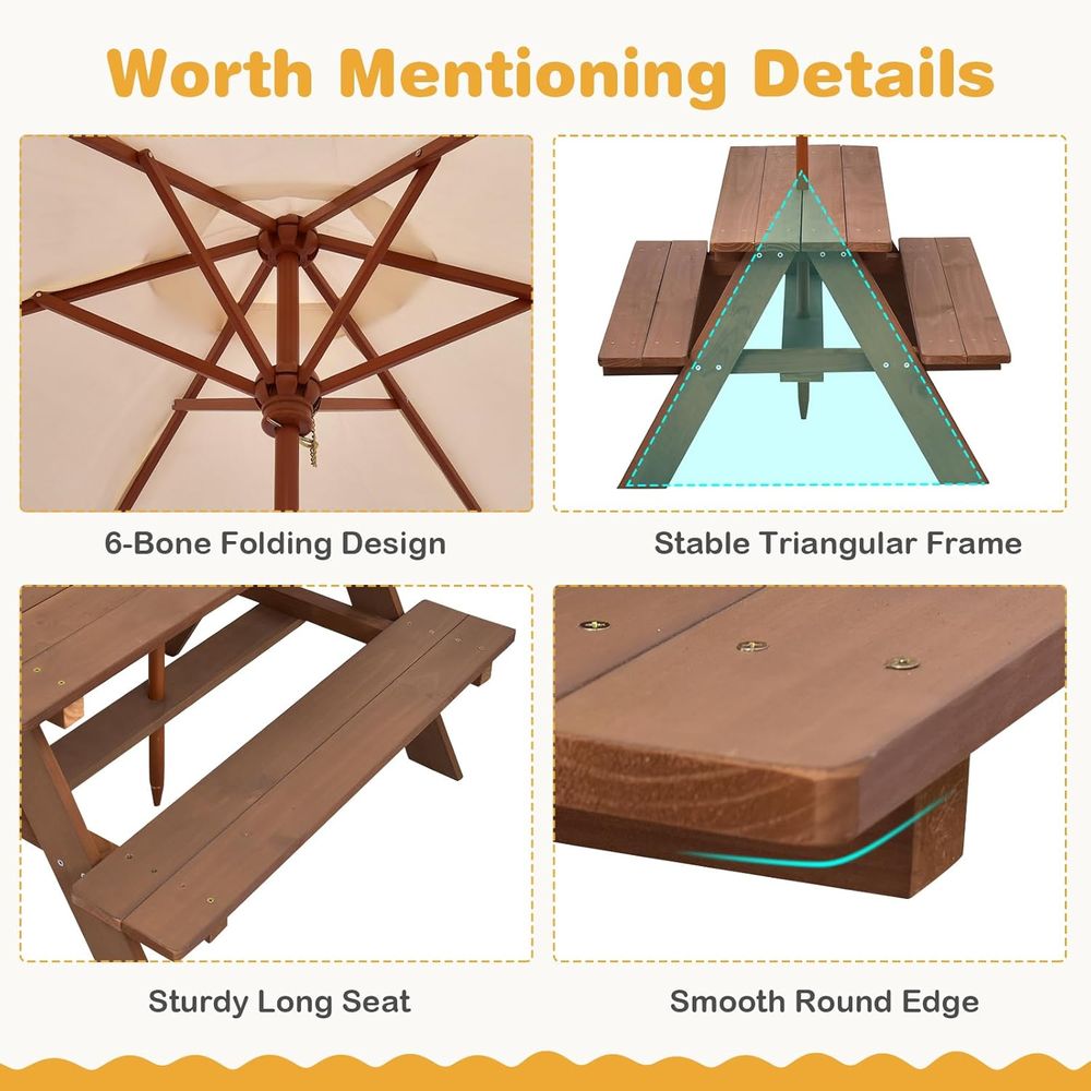 Mesa de Picnic para Niños, Mes - Kids Outdoor Table And Chairs With Umbrella reseña y precio