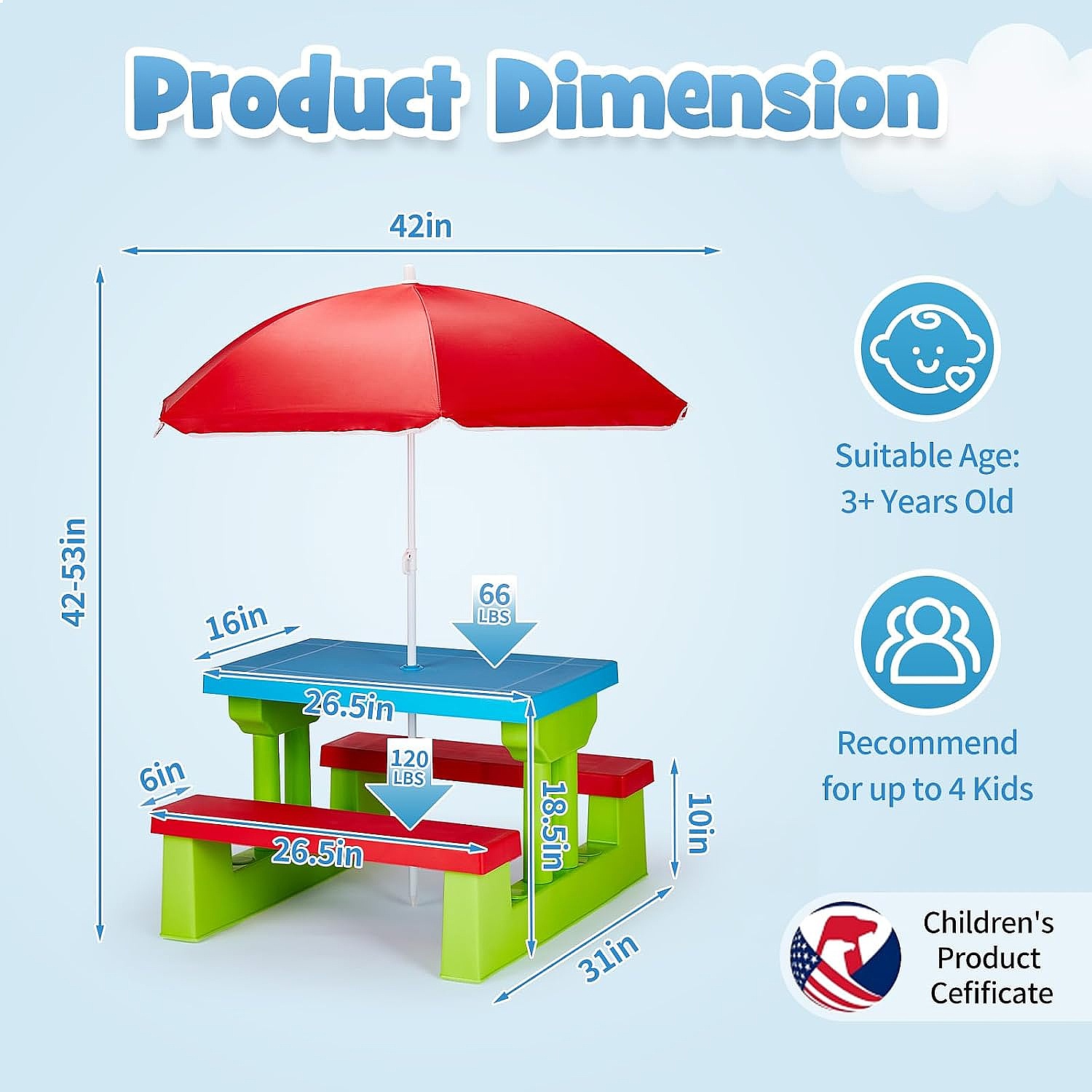Mesa de Picnic para Niños JOYM - Kids Outdoor Bench Table reseña y precio