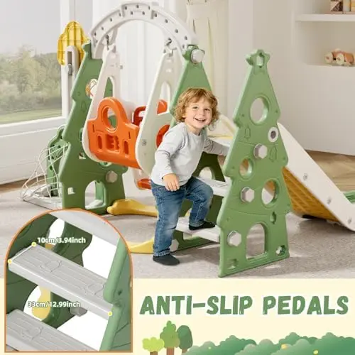Juego de tobogán y columpio 6  - Kids Outdoor Swing Set With Slide reseña y precio
