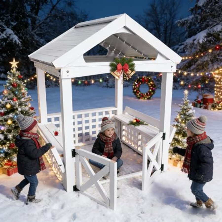 Casa de juegos de madera para  - Kids Outdoor Playhouse reseña y precio