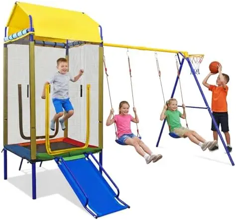 Columpio 5 en 1 para Niños con - Kids Outdoor Swing Set With Slide reseña y precio