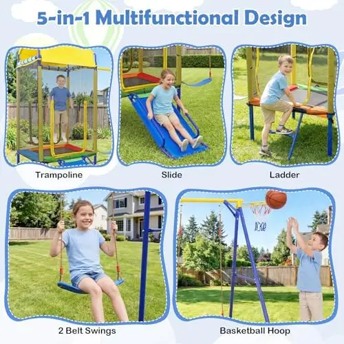 Columpio 5 en 1 para Niños con - Kids Outdoor Swing Set With Slide reseña y precio