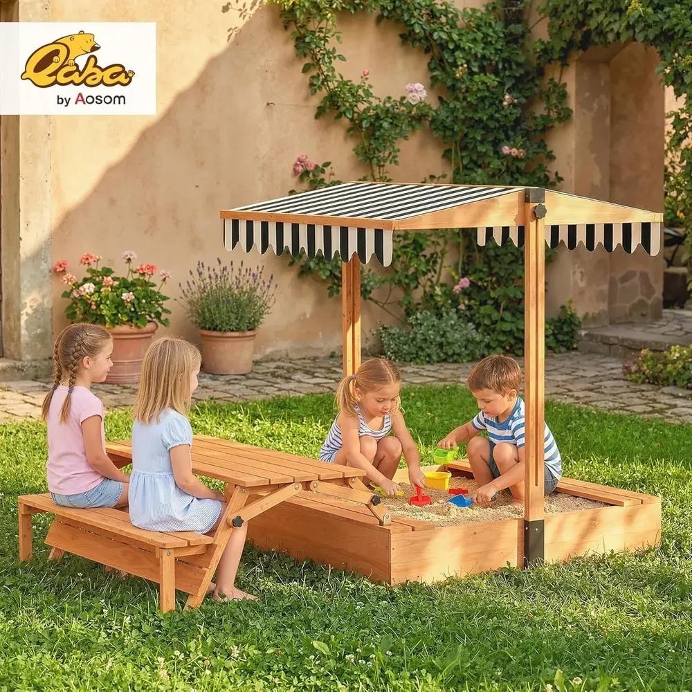 Caja de arena para niños Qaba  - Kids Outdoor Bench Table reseña y precio