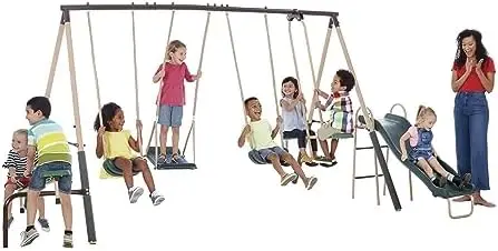 view Juego de Columpios Metáli - Kids Outdoor Swing Set With Slide reseña y precio