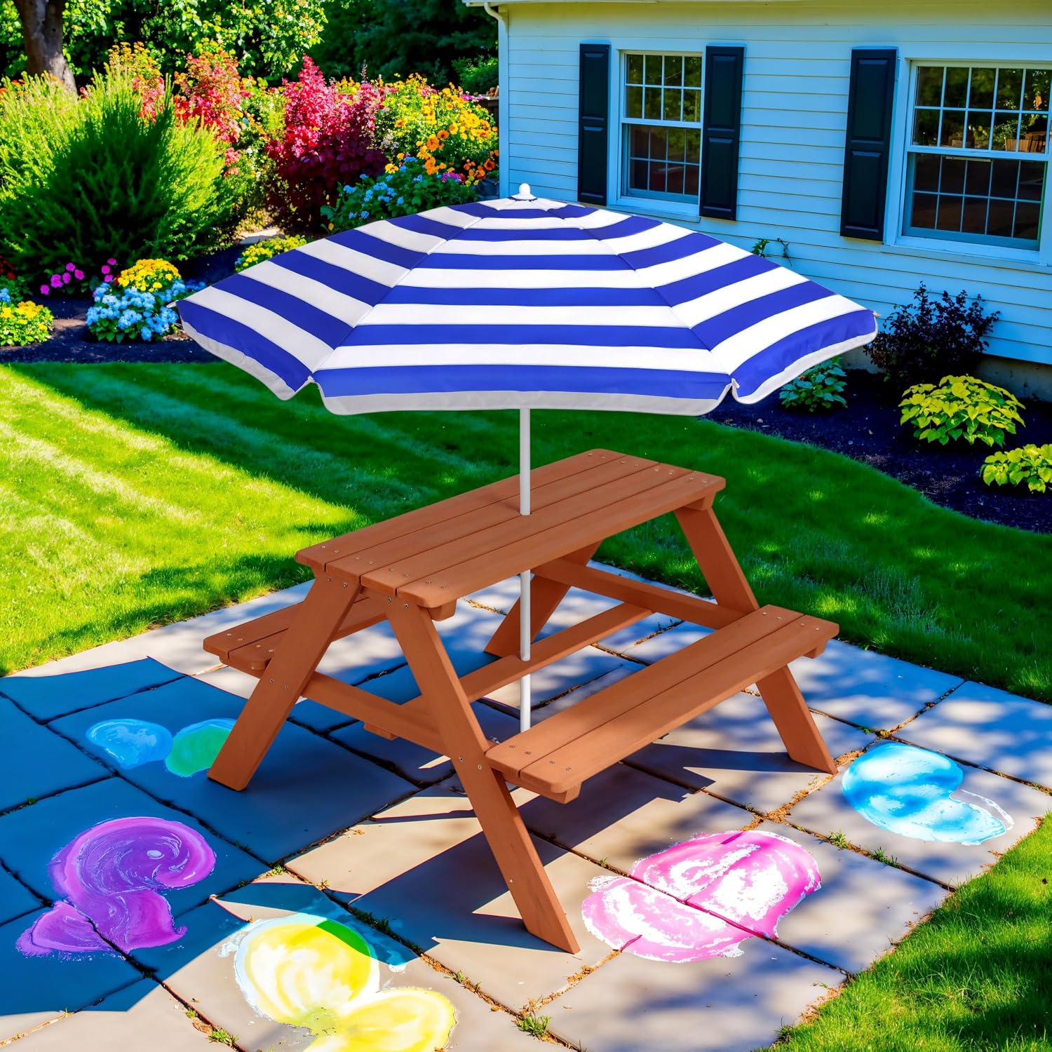 Mesa de picnic de madera para  - Kids Outdoor Bench Table reseña y precio