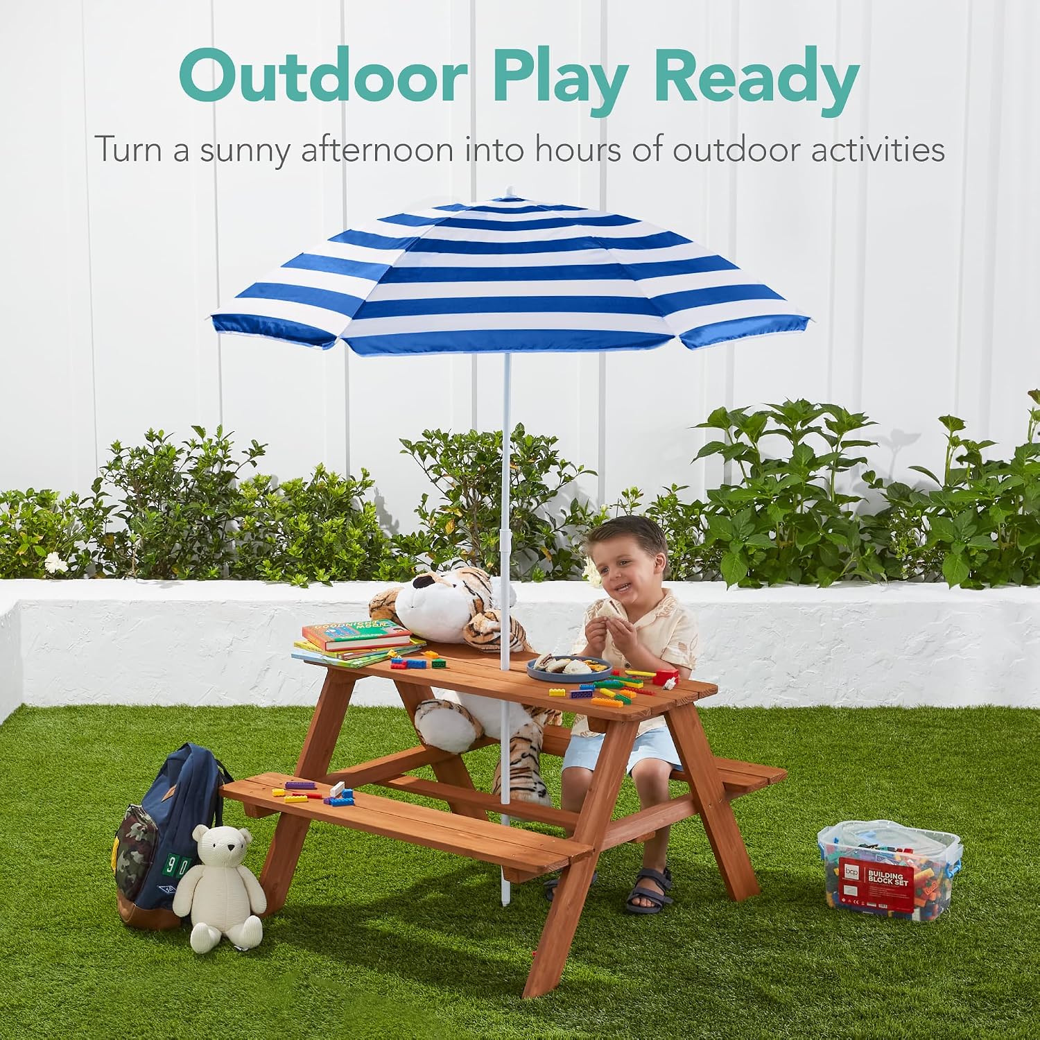 Mesa de picnic de madera para  - Kids Outdoor Bench Table reseña y precio